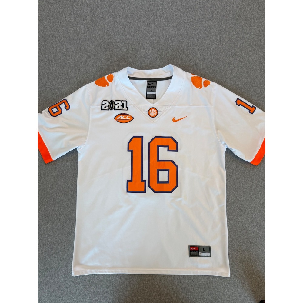Nike Clemson Tigers Trevor Lawrence 16 Jersey White 2021 ACC Patch Mens L